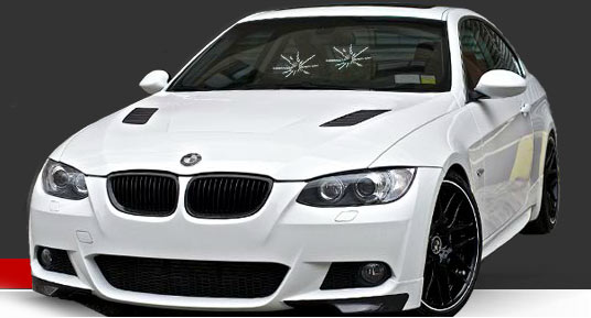 BMW with smashed windshield
